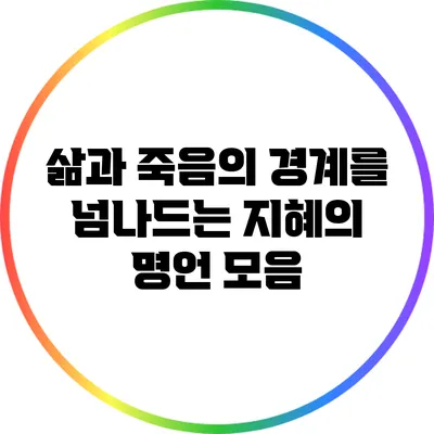 삶과 죽음의 경계를 넘나드는 지혜의 명언 모음