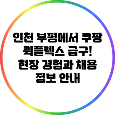 인천 부평에서 쿠팡 퀵플렉스 급구! 현장 경험과 채용 정보 안내