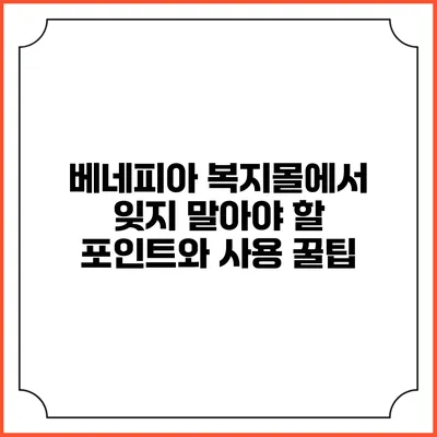 베네피아 복지몰에서 잊지 말아야 할 포인트와 사용 꿀팁
