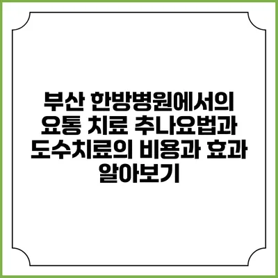부산 한방병원에서의 요통 치료: 추나요법과 도수치료의 비용과 효과 알아보기