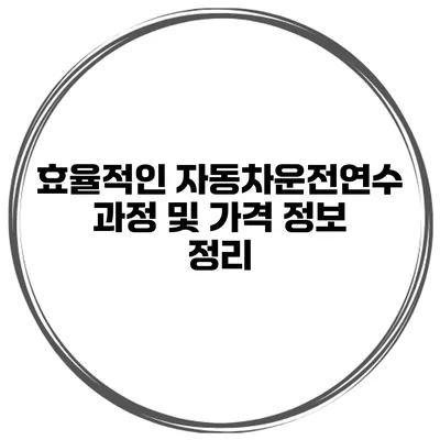 효율적인 자동차운전연수 과정 및 가격 정보 정리